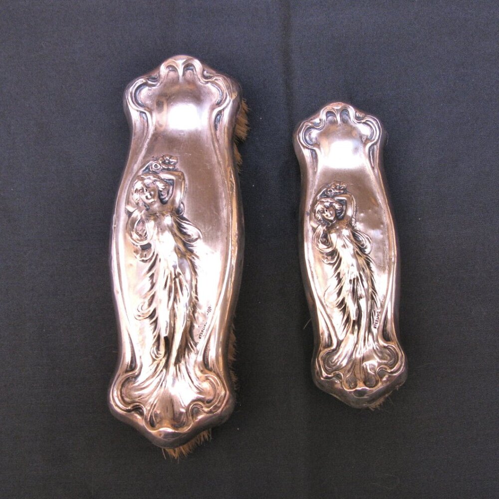 ANTIQUE SILVER CLOTHES BRUSHES, WEBSTER CO. ART NOUVEAU STERLING
